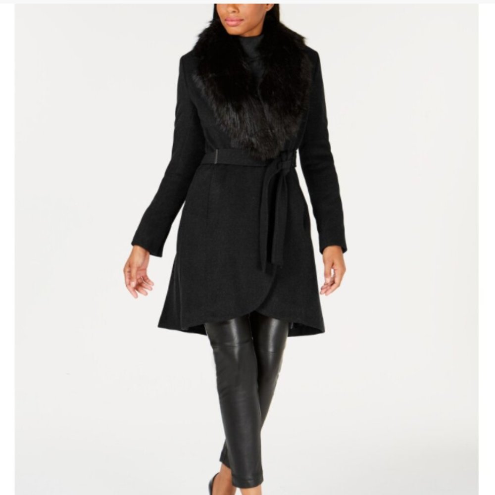 CALVIN KLEIN FAUX FUR COLLAR COAT UK 6